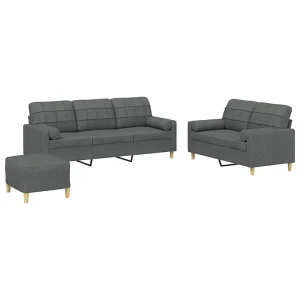 3-delige Loungeset met kussens stof donkergrijs 3-delige Loungeset met kussens stof donkergrijs