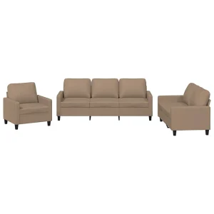 3-delige Loungeset met kussens kunstleer cappuccino 3-delige Loungeset met kussens kunstleer cappuccino