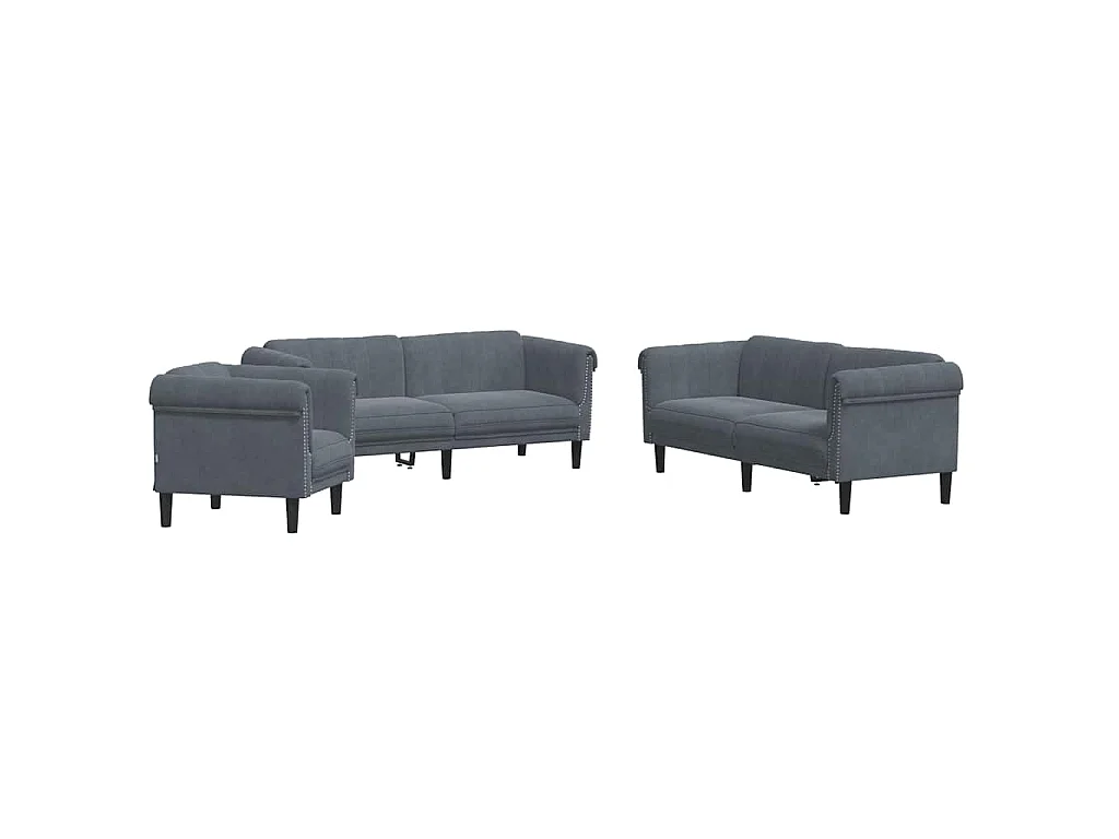 3-delige Loungeset fluweel donkergrijs