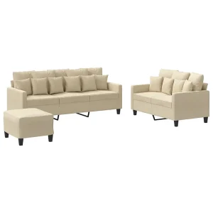 3-delige Loungeset met kussens stof crèmekleurig 3-delige Loungeset met kussens stof crèmekleurig