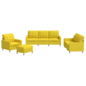 4-delige Loungeset met kussens stof lichtgeel 4-delige Loungeset met kussens stof lichtgeel