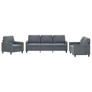 3-delige Loungeset met kussens fluweel donkergrijs 3-delige Loungeset met kussens fluweel donkergrijs