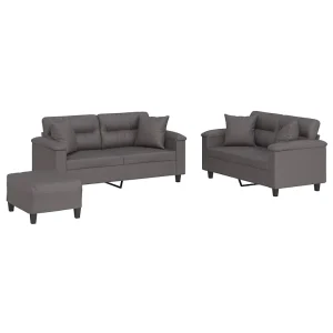 3-delige Loungeset met kussens kunstleer grijs