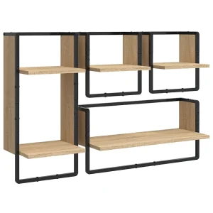 4-delige Wandschappenset met stangen bewerkt hout sonoma eiken 4-delige Wandschappenset met stangen bewerkt hout sonoma eiken