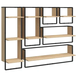 6-delige Wandschappenset met stangen bewerkt hout sonoma eiken 6-delige Wandschappenset met stangen bewerkt hout sonoma eiken