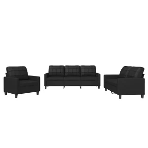 3-delige Loungeset met kussens kunstleer zwart 3-delige Loungeset met kussens kunstleer zwart