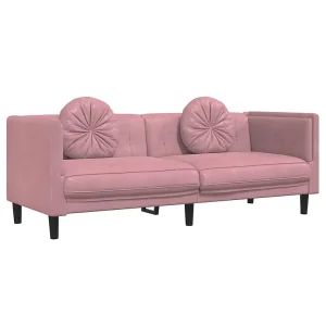 Bank met kussens 3-zits fluweel roze Bank met kussens 3-zits fluweel roze
