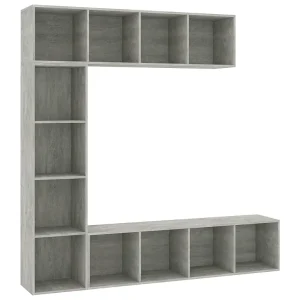 3-delige Boekenkast-/tv-meubelset 180x30x180 cm betongrijs 3-delige Boekenkast-/tv-meubelset 180x30x180 cm betongrijs