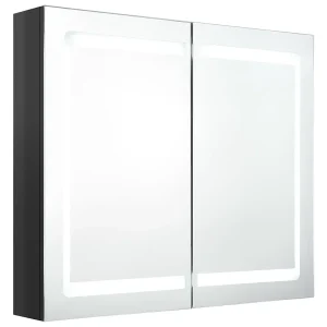 Badkamerkast met spiegel en LED 80x12x68 cm glanzend zwart Badkamerkast met spiegel en LED 80x12x68 cm glanzend zwart