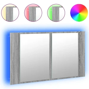 Badkamerkast met spiegel en LED 80x12x45 cm acryl grijs sonoma Badkamerkast met spiegel en LED 80x12x45 cm acryl grijs sonoma