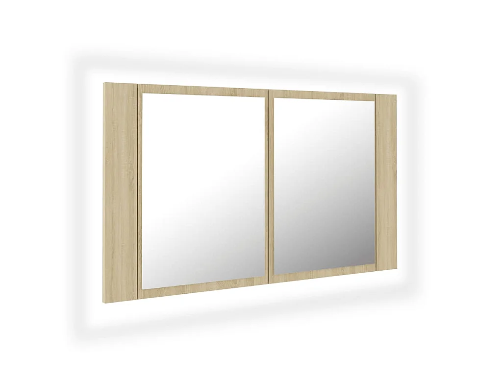 Badkamerkast met spiegel LED 80x12x45 acryl sonoma eikenkleurig
