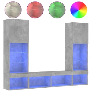 5-delige Tv-wandmeubelset met LED bewerkt hout betongrijs 5-delige Tv-wandmeubelset met LED bewerkt hout betongrijs