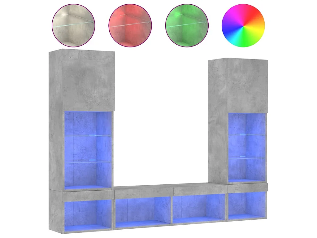 5-delige Tv-wandmeubelset met LED bewerkt hout betongrijs