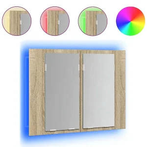 Badkamerkast met spiegel LED 60x12x45 acryl sonoma eikenkleurig