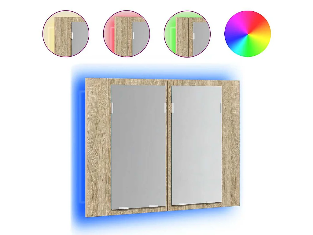 Badkamerkast met spiegel LED 60x12x45 acryl sonoma eikenkleurig