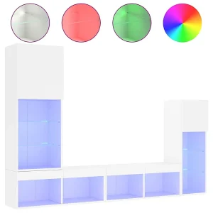 4-delige Tv-wandmeubelset met LED-verlichting bewerkt hout wit 4-delige Tv-wandmeubelset met LED-verlichting bewerkt hout wit