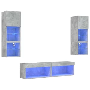6-delige Tv-wandmeubelset met LED bewerkt hout betongrijs 6-delige Tv-wandmeubelset met LED bewerkt hout betongrijs