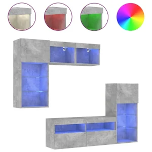 5-delige Tv-wandmeubelset met LED bewerkt hout betongrijs 5-delige Tv-wandmeubelset met LED bewerkt hout betongrijs