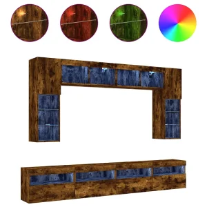8-delige Tv-wandmeubelset met LED-verlichting gerookt eiken 8-delige Tv-wandmeubelset met LED-verlichting gerookt eiken