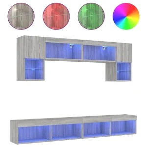 6-delige Tv-wandmeubelset met LED grijs sonoma eikenkleurig 6-delige Tv-wandmeubelset met LED grijs sonoma eikenkleurig