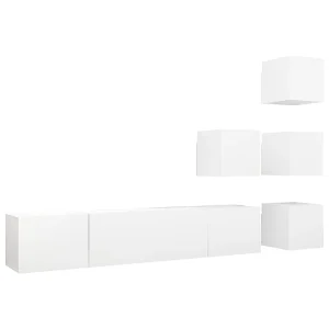 6-delige Tv-meubelset bewerkt hout wit 6-delige Tv-meubelset bewerkt hout wit