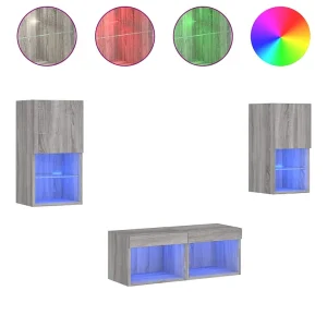 4-delige tv-wandmeubelset met LED-verlichting grijs sonoma 4-delige tv-wandmeubelset met LED-verlichting grijs sonoma