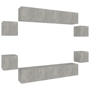 8-delige Tv-meubelset bewerkt hout betongrijs 8-delige Tv-meubelset bewerkt hout betongrijs