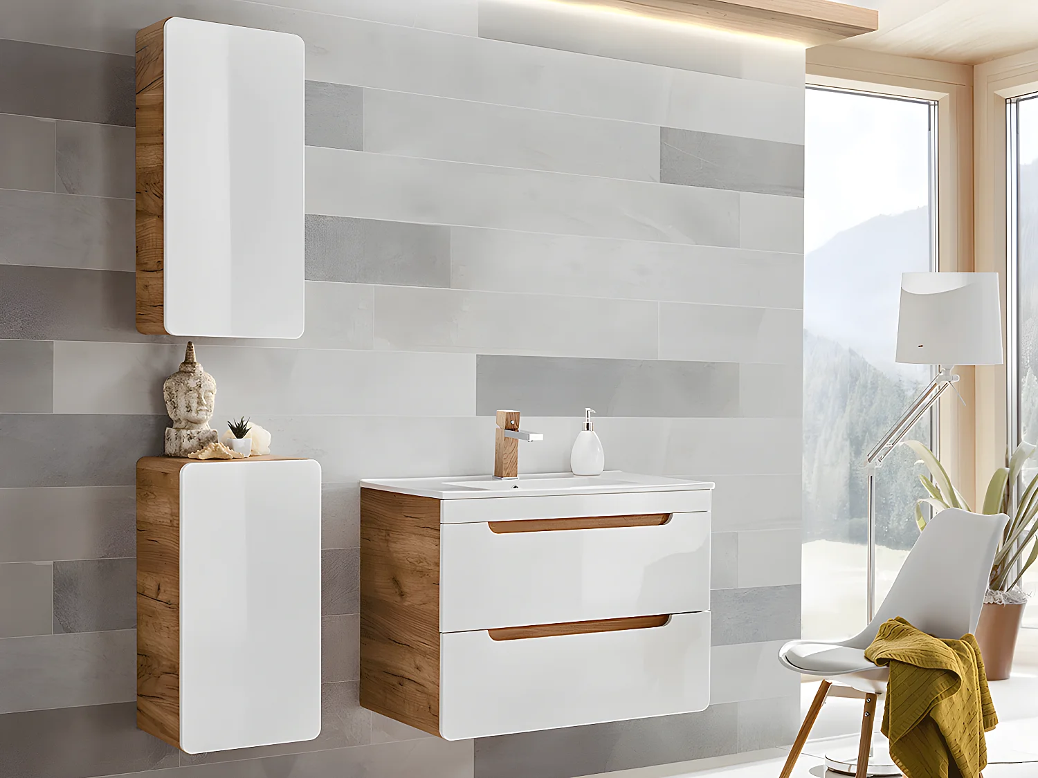 Badkamerkast naturel en wit - L35 x B22 x H75 cm - ARUBA - Koop nu eenvoudig online