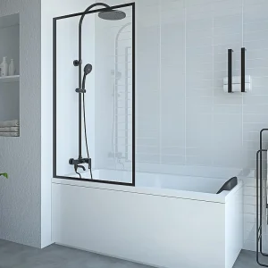 Badscherm in industriële stijl zwart mat – 80 x 140 cm – Gehard glas – BRADENTON – Koop nu