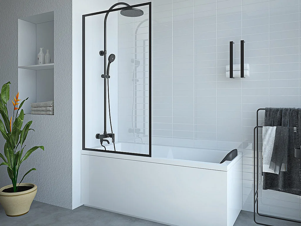 Badscherm in industriële stijl zwart mat - 80 x 140 cm - Gehard glas - BRADENTON - Koop nu