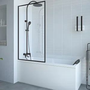 Badscherm in industriële stijl zwart mat – 70 x 140 cm – Gehard glas – BRADENTON – Koop nu