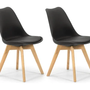 2 stoelen Klara Zwart, Houten Poten en Gewatteerde Zitting 2 stoelen Klara Zwart, Houten Poten en Gewatteerde Zitting