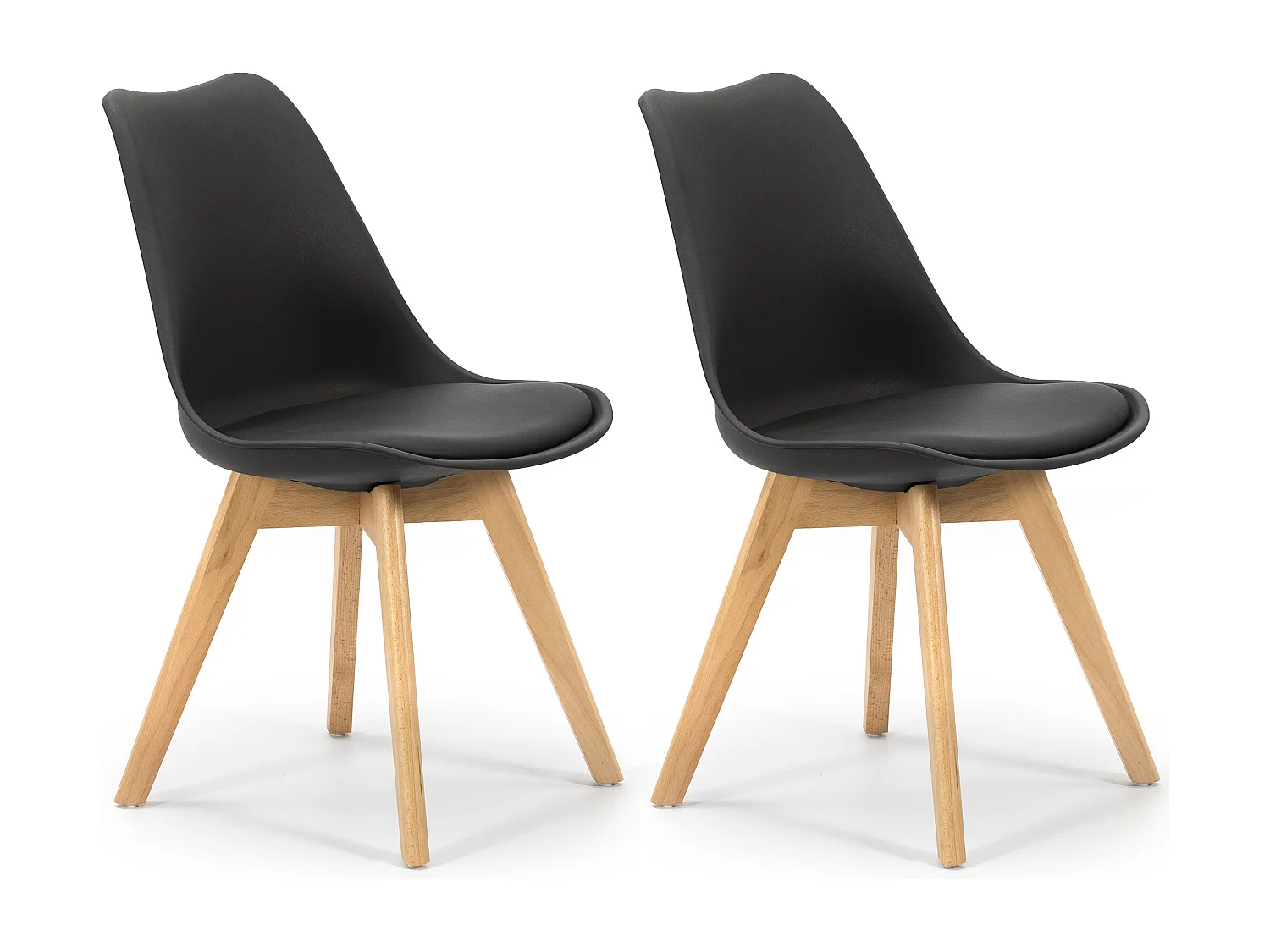 2 stoelen Klara Zwart, Houten Poten en Gewatteerde Zitting