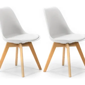 2 stoelen Klara Wit, Houten poten en Gewatteerde zitting 2 stoelen Klara Wit, Houten poten en Gewatteerde zitting
