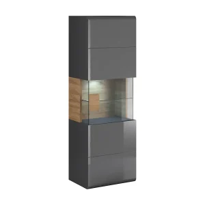 1-deurs wandvitrine met LED Jules Grijs en Hout 1-deurs wandvitrine met LED Jules Grijs en Hout