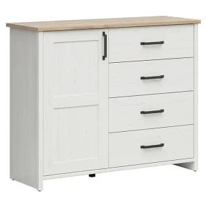 Aksel Wit en Hout 1-deurs 4-lades dressoir Aksel Wit en Hout 1-deurs 4-lades dressoir