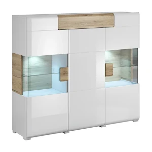3-deurs 1-lade highboard met LED Jules Wit en Hout 3-deurs 1-lade highboard met LED Jules Wit en Hout