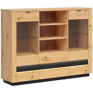 2 deurs 2 lade laag dressoir met LED Glenn Hout en Zwart 2 deurs 2 lade laag dressoir met LED Glenn Hout en Zwart