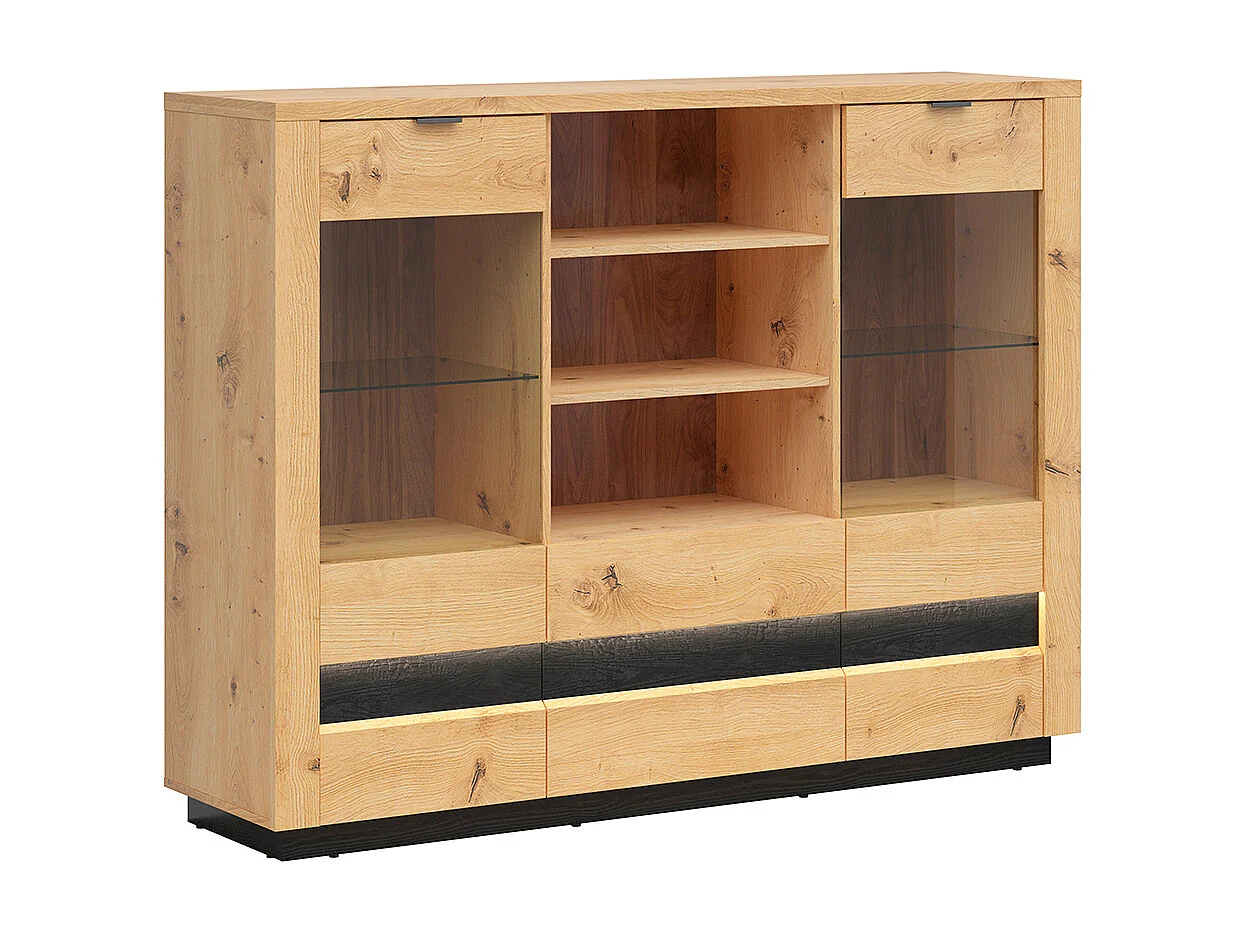 2 deurs 2 lade laag dressoir met LED Glenn Hout en Zwart