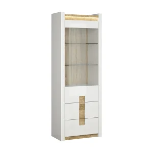 1-deurs 2-lades Helios LED vitrinekast in wit gelakt en hout