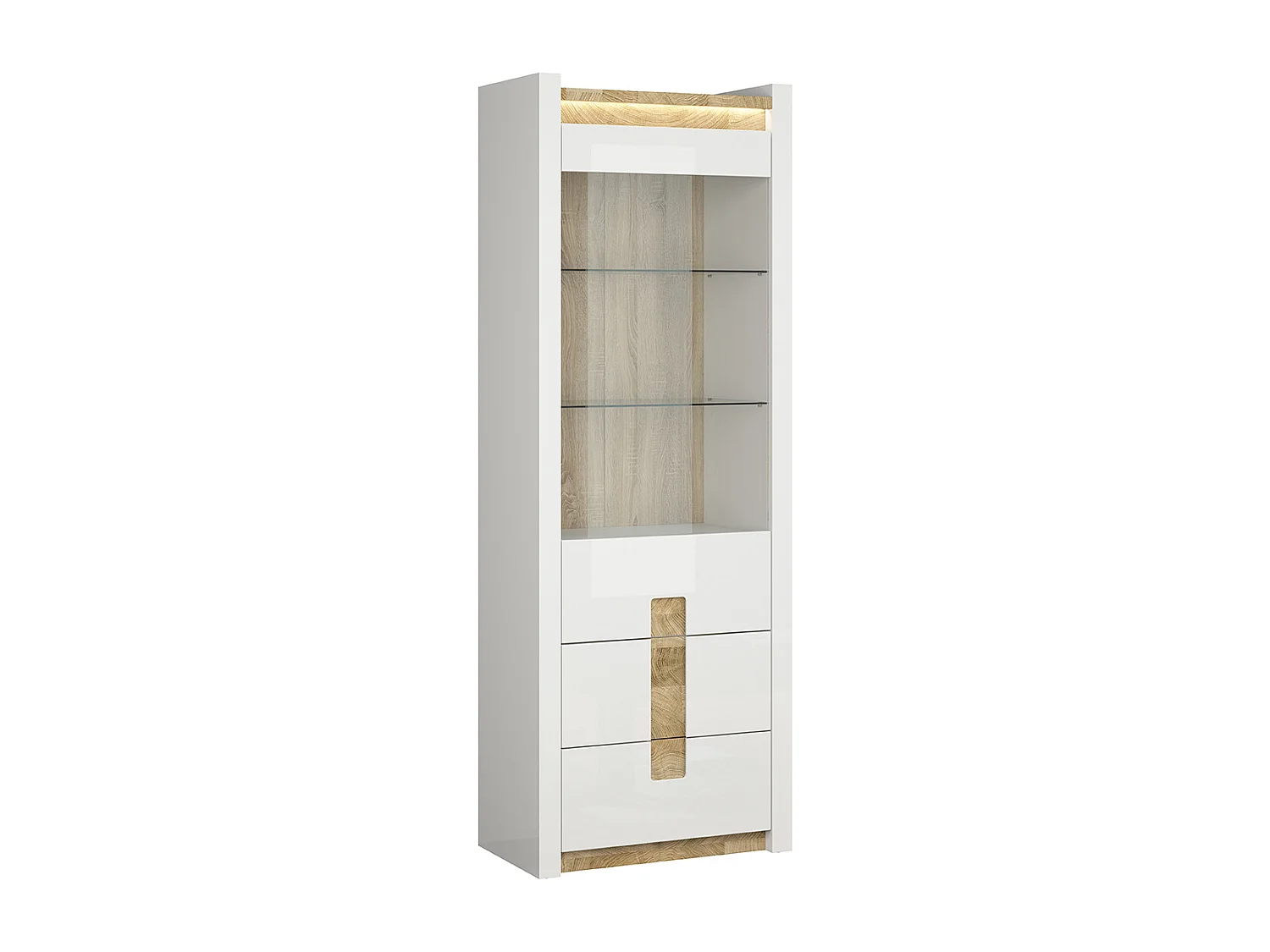 1-deurs 2-lades Helios LED vitrinekast in wit gelakt en hout