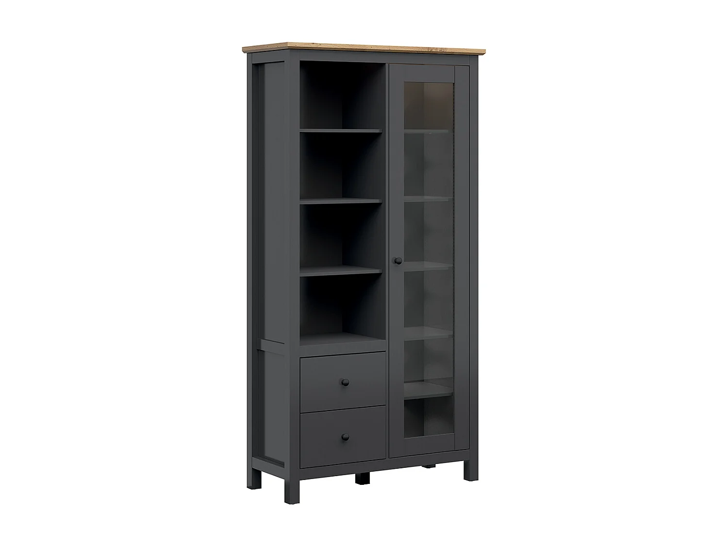 1-deurs vitrinekast met 2 LED-laden Eend Antracietgrijs en Hout