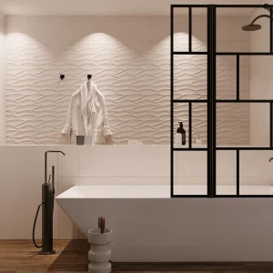 Badscherm in industriële stijl met beweegbaar deel – 100 x 140 cm – OBELINI